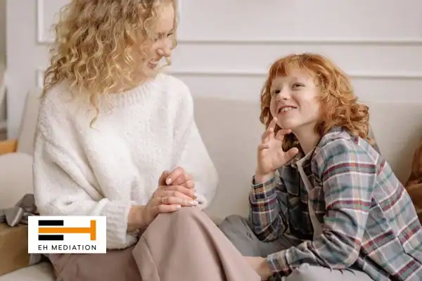 Happy mother and child after sorting child arrangements mediation Halstead